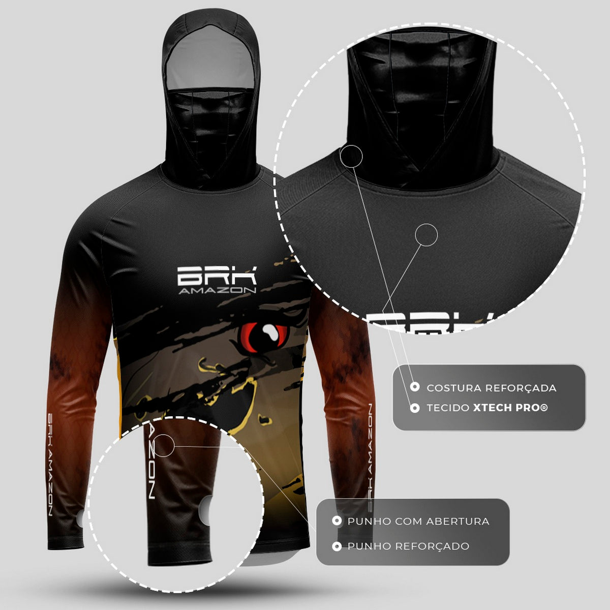 Camisa FusionX Brk Mancha Tucunaré Açu com Capuz e Proteção UV50+ - Brk Agro
