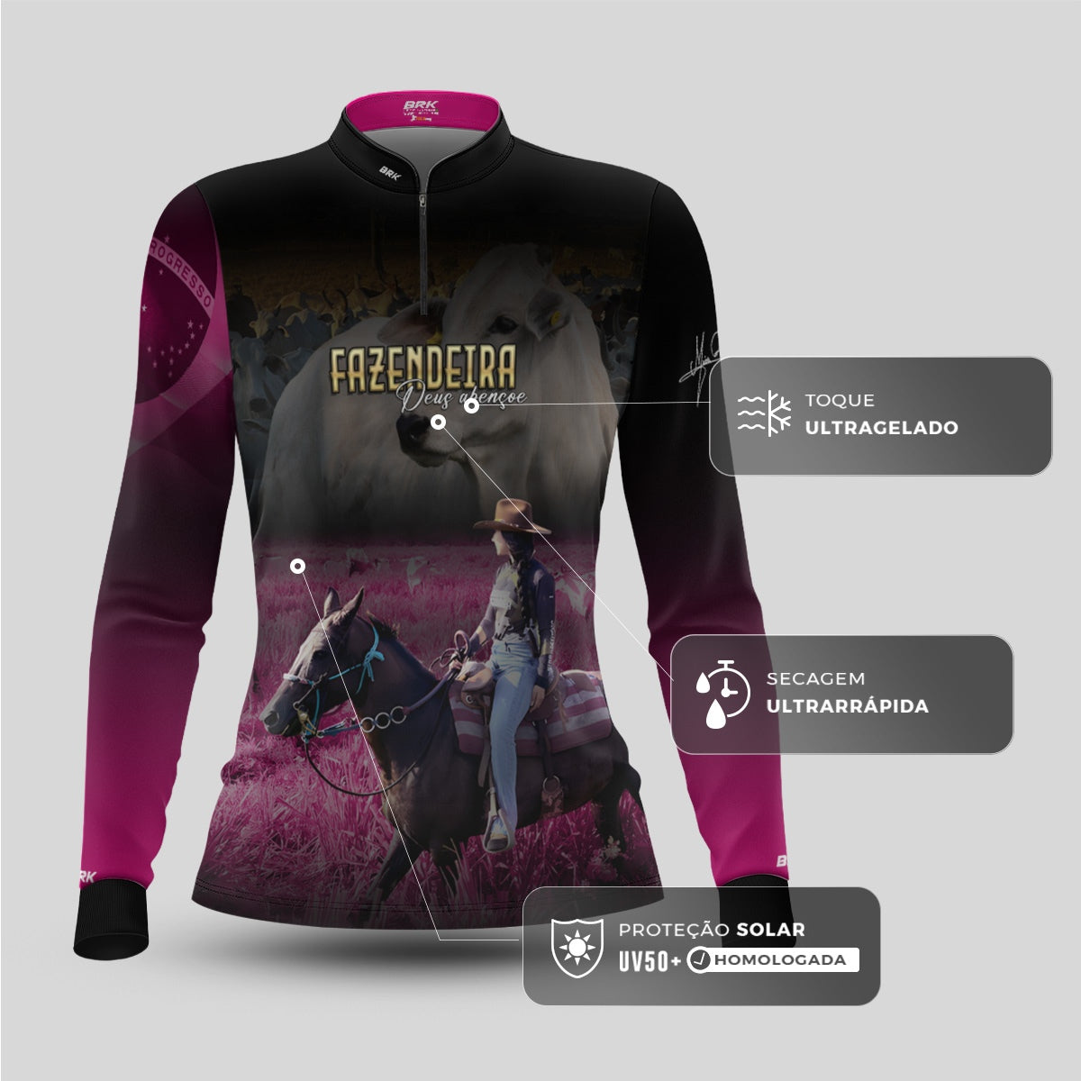 Camisa Agro Feminina Brk Maisa Fazendeira  com Proteção Solar UV50+ - Brk Agro