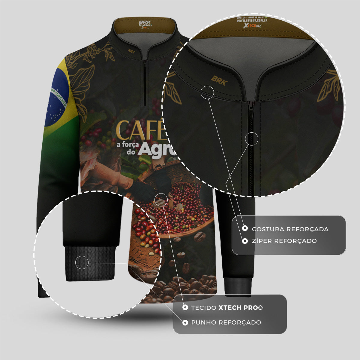 Camisa Agro Infantil Brk A Força do Agro Café com Proteção Solar UV50+ - Brk Agro