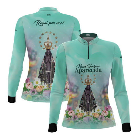 Camisa Feminina Agro Brk Verde Nossa Senhora Aparecida com Proteção UV50