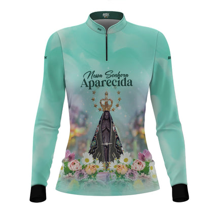 Camisa Feminina Agro Brk Verde Nossa Senhora Aparecida com Proteção UV50