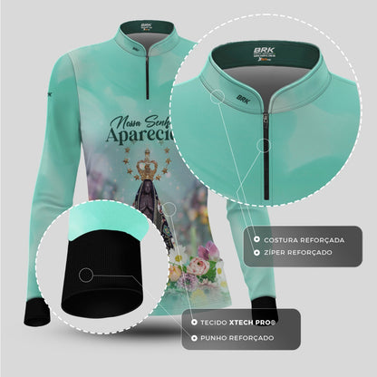 Camisa Feminina Agro Brk Verde Nossa Senhora Aparecida com Proteção UV50