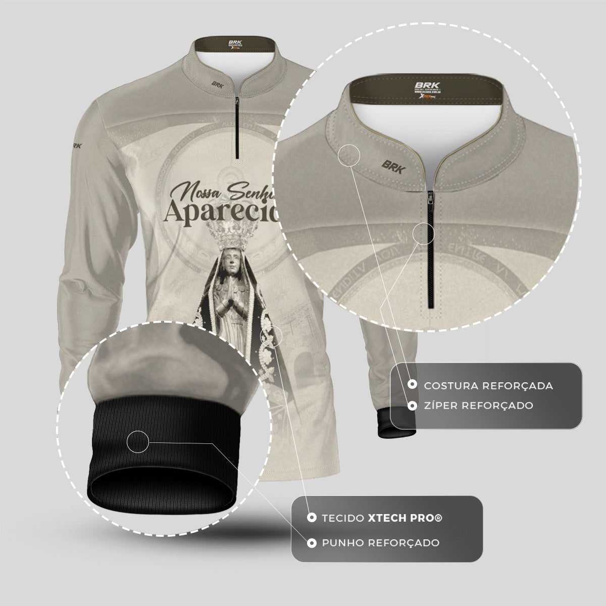 Camisa Agro Brk Bege Nossa Senhora Aparecida com Proteção UV50 - Brk Agro