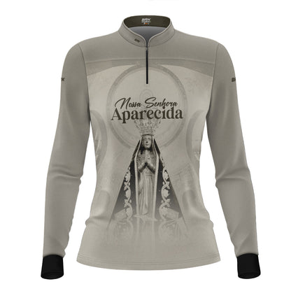 Camisa Agro Feminina Brk Bege Nossa Senhora Aparecida com Proteção UV50