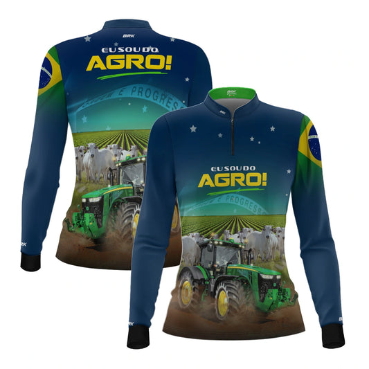 Camisa UV50 Agro Feminina Brk Eu sou do Agro Azul Brasil