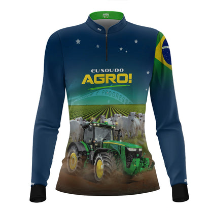 Camisa UV50 Agro Feminina Brk Eu sou do Agro Azul Brasil