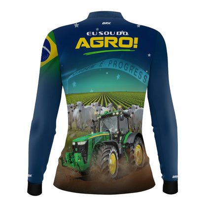 Camisa UV50 Agro Feminina Brk Eu sou do Agro Azul Brasil