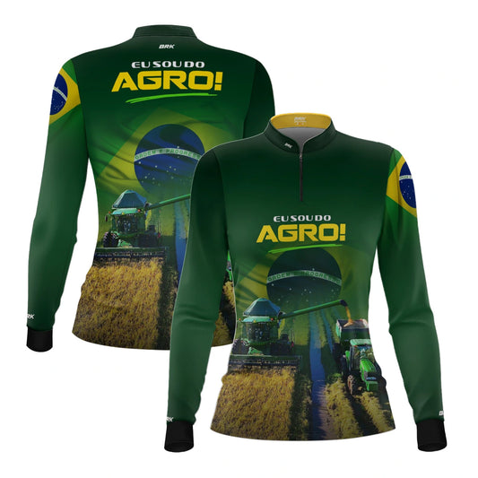 Camisa UV50 Agro Feminina Brk Eu sou do Agro Verde Brasil