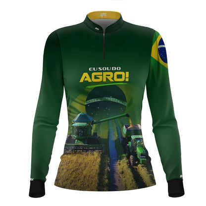 Camisa UV50 Agro Feminina Brk Eu sou do Agro Verde Brasil