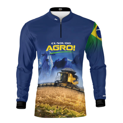 Camisa UV50 Agro Brk Eu sou do Agro Amarela Colheitadeira
