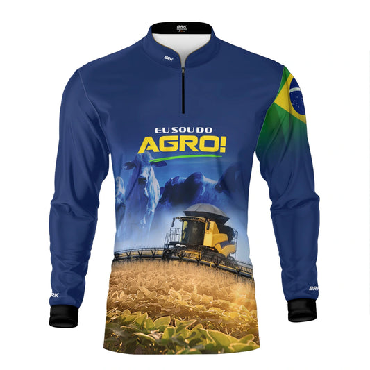 Camisa UV50 Agro Brk Eu sou do Agro Amarela Colheitadeira