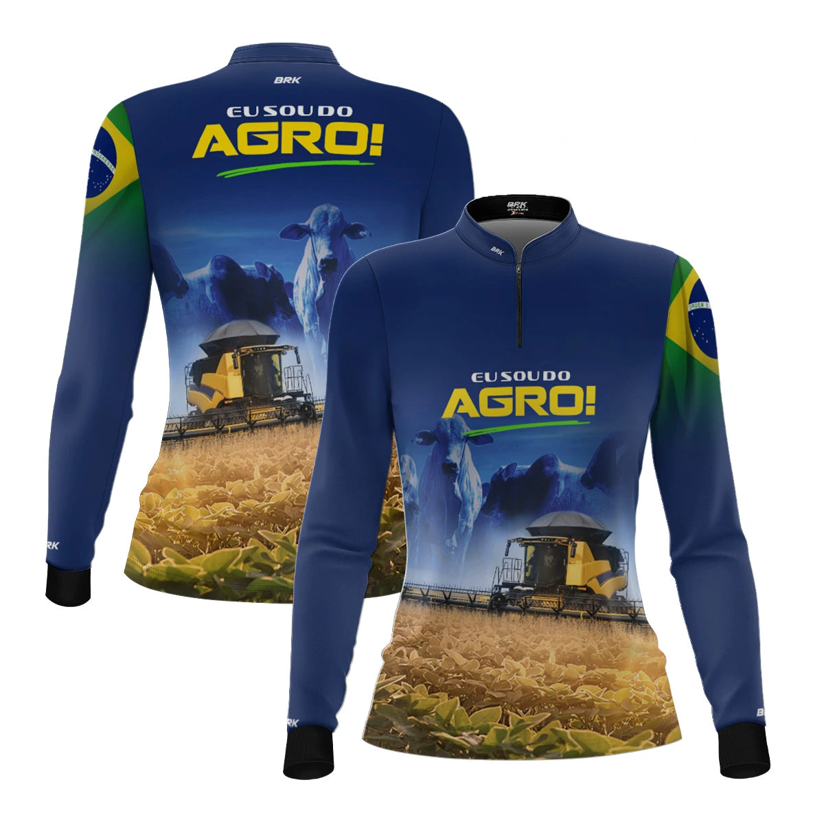 Camisa UV50 Agro Feminina Brk Eu sou do Agro Amarela Colheitadeira - Brk Agro