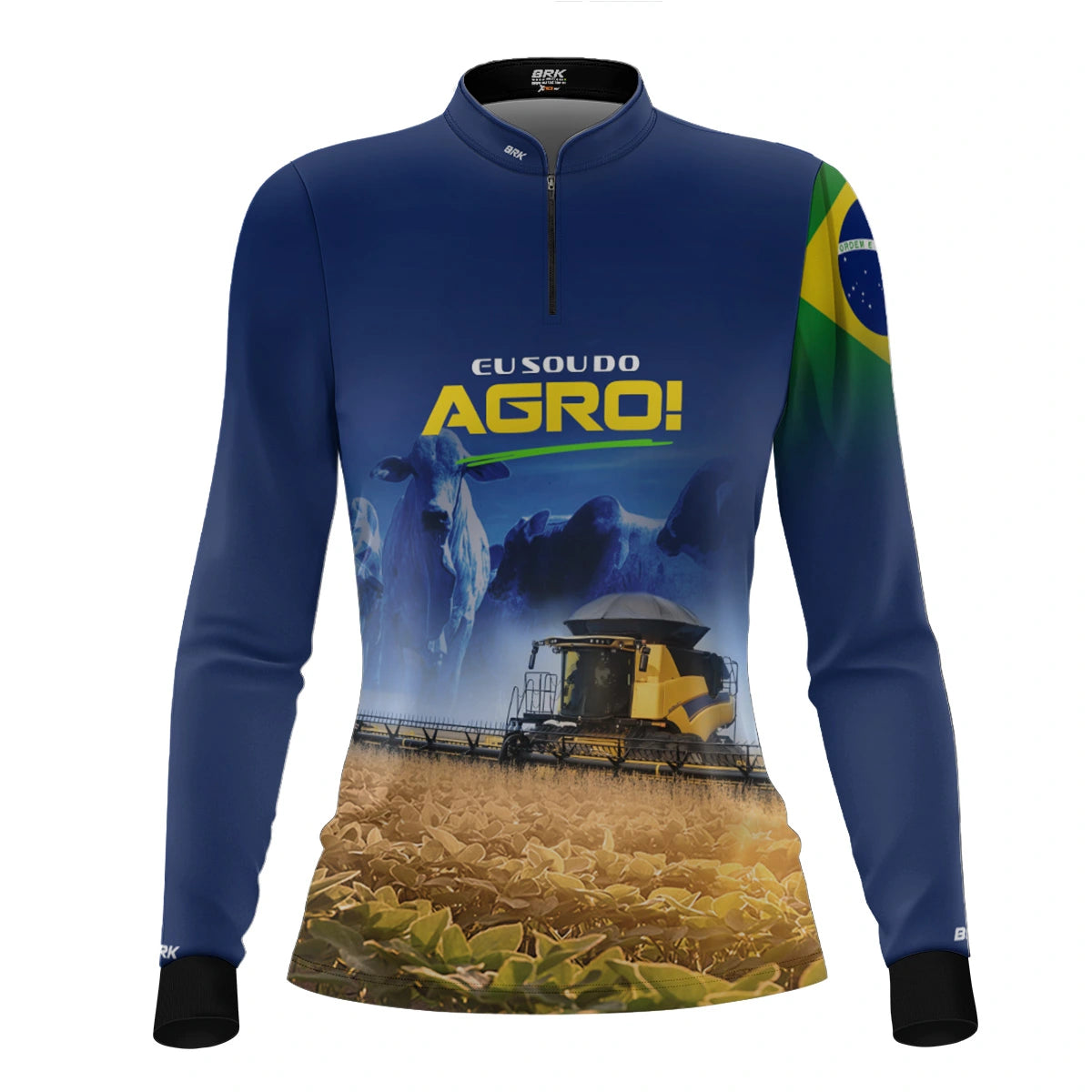 Camisa UV50 Agro Feminina Brk Eu sou do Agro Amarela Colheitadeira