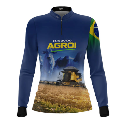 Camisa UV50 Agro Feminina Brk Eu sou do Agro Amarela Colheitadeira