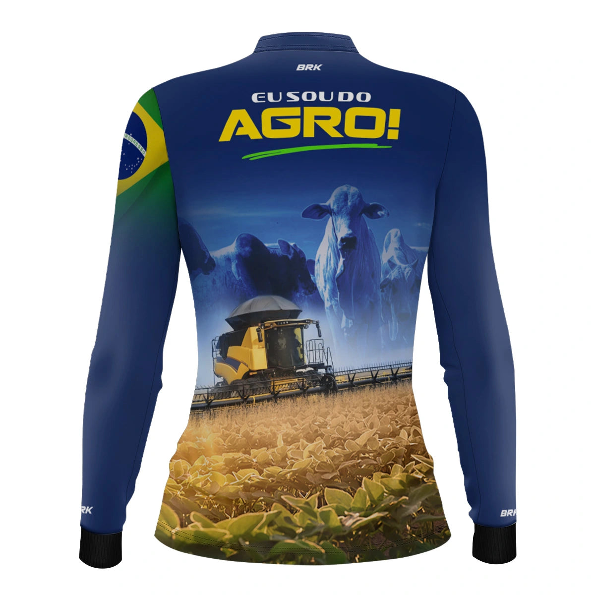 Camisa UV50 Agro Feminina Brk Eu sou do Agro Amarela Colheitadeira