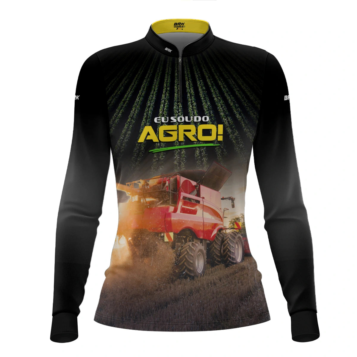 Camisa UV50 Agro Feminina Brk Eu sou do Agro Vermelha Colheitadeira - Brk Agro