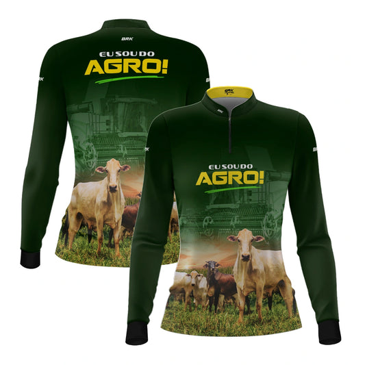 Camisa UV50 Agro Feminina Brk Eu sou do Agro Gados e Colheitadeira