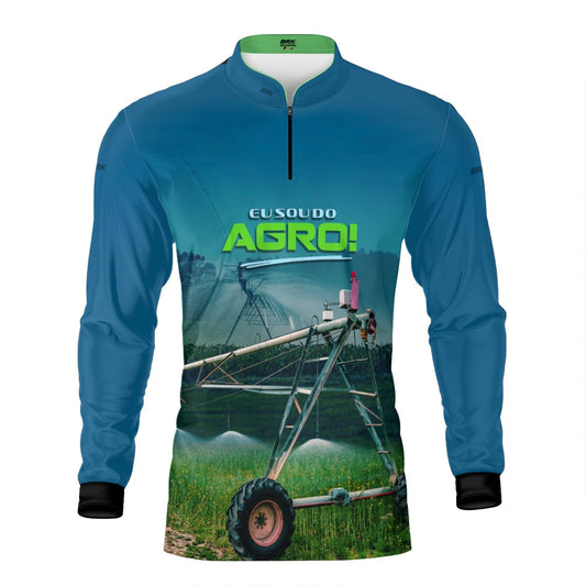 Camisa UV50 Agro Brk Irrigação no Campo Pivô Azul