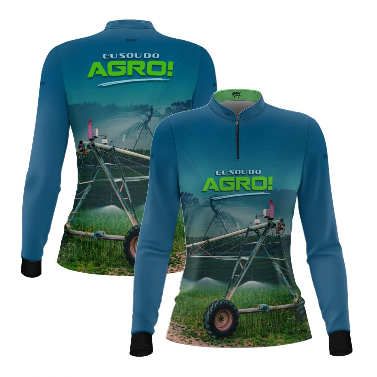 Camisa UV50 Agro Feminina Brk Eu Sou do Agro Irrigação no Campo Pivô Azul - Brk Agro