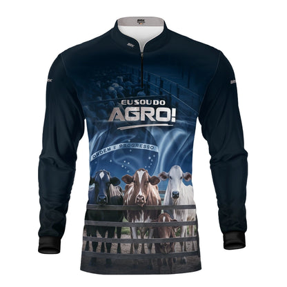 Camisa UV50 Agro Brk Eu Sou do Agro Azul Pecuária Brasil