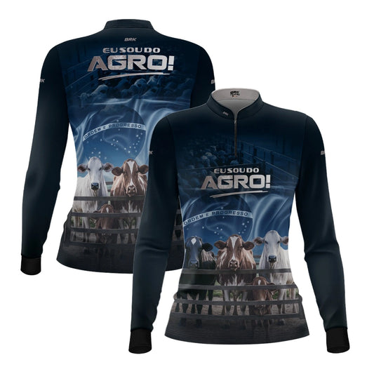 Camisa UV50 Agro Feminina Brk Eu Sou do Agro Azul Pecuária Brasil