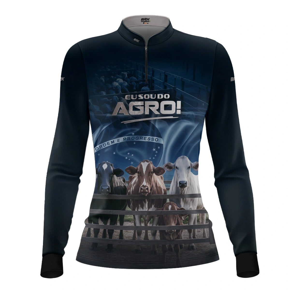 Camisa UV50 Agro Feminina Brk Eu Sou do Agro Azul Pecuária Brasil