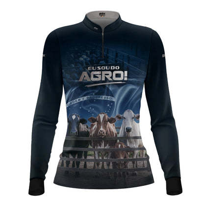 Camisa UV50 Agro Feminina Brk Eu Sou do Agro Azul Pecuária Brasil