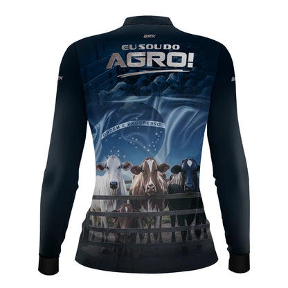 Camisa UV50 Agro Feminina Brk Eu Sou do Agro Azul Pecuária Brasil