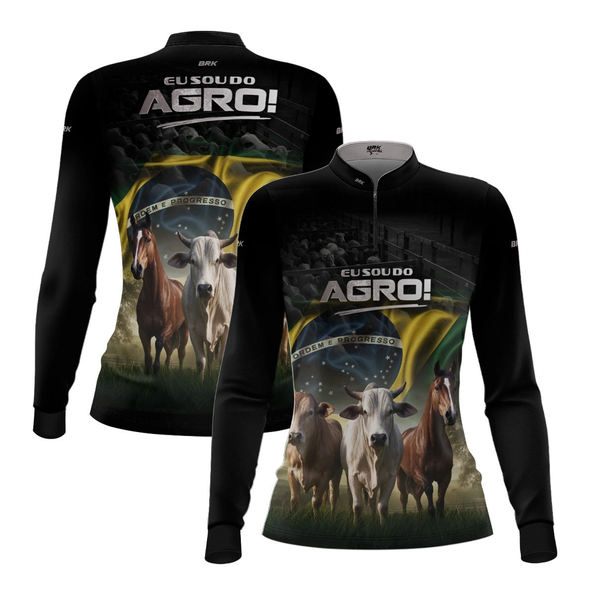 Camisa UV50 Agro Feminina Brk Eu Sou do Agro Preta Pecuária Brasil