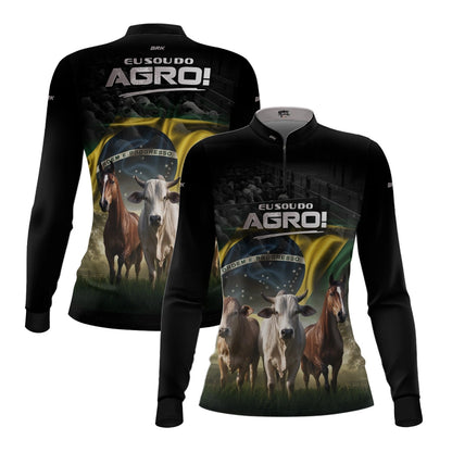 Camisa UV50 Agro Feminina Brk Eu Sou do Agro Preta Pecuária Brasil