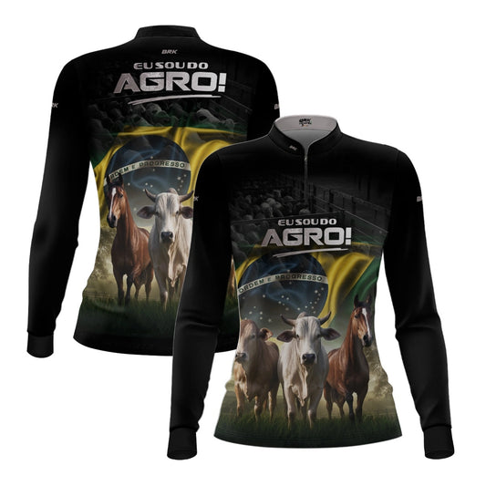 Camisa UV50 Agro Feminina Brk Eu Sou do Agro Preta Pecuária Brasil