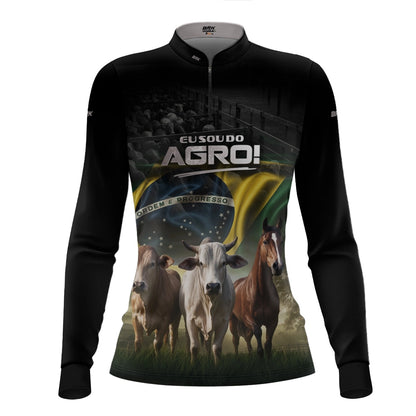Camisa UV50 Agro Feminina Brk Eu Sou do Agro Preta Pecuária Brasil
