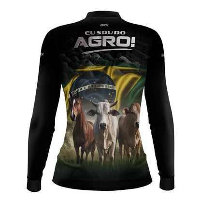 Camisa UV50 Agro Feminina Brk Eu Sou do Agro Preta Pecuária Brasil