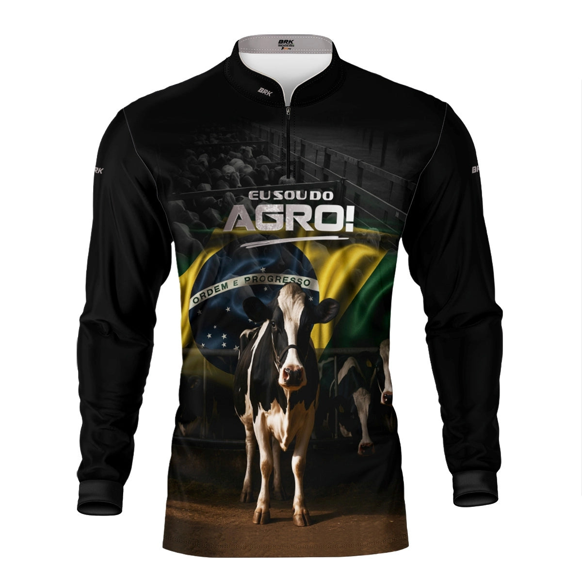 Camisa UV50 Agro Brk Eu Sou do Agro Preta Vaca Holandesa - Brk Agro