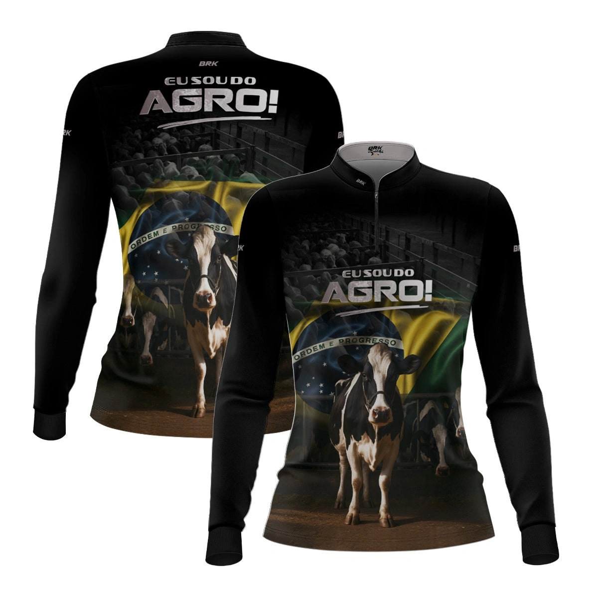 Camisa UV50 Agro Feminina Brk Eu Sou do Agro Preta Vaca Holandesa - Brk Agro