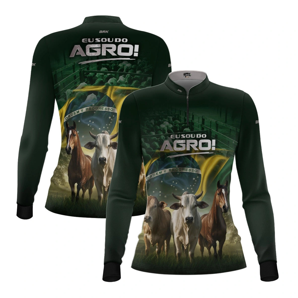 Camisa UV50 Agro Feminina Brk Eu Sou do Agro Verde Pecuária Brasil