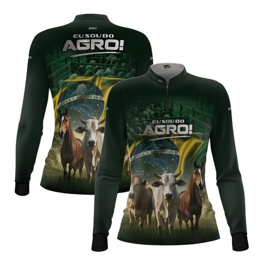 Camisa UV50 Agro Feminina Brk Eu Sou do Agro Verde Pecuária Brasil