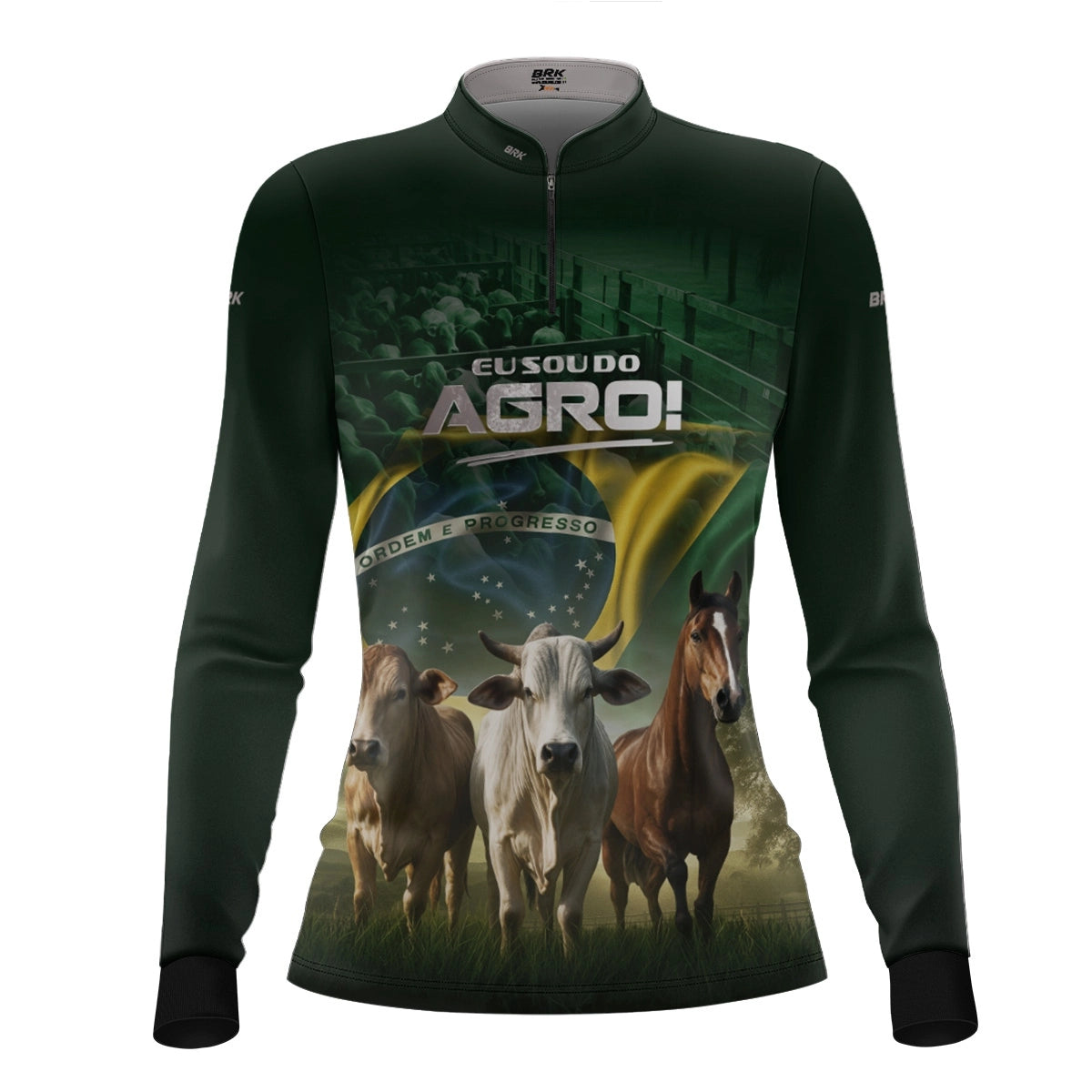 Camisa UV50 Agro Feminina Brk Eu Sou do Agro Verde Pecuária Brasil