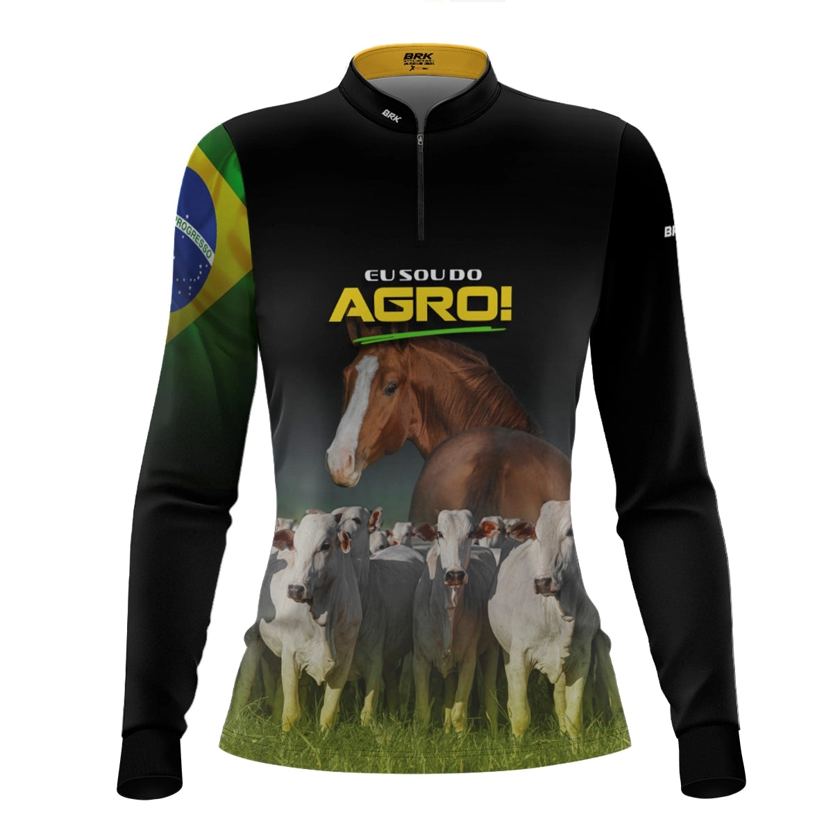Camisa UV50 Agro Feminina Brk Eu Sou do Agro Animais Pecuária Brasil