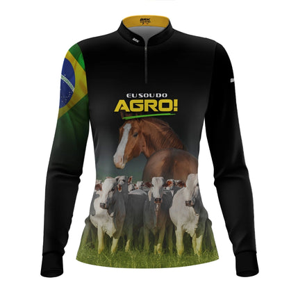 Camisa UV50 Agro Feminina Brk Eu Sou do Agro Animais Pecuária Brasil