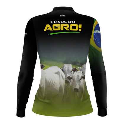 Camisa UV50 Agro Feminina Brk Eu Sou do Agro Animais Pecuária Brasil