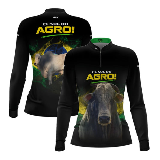 Camisa UV50 Agro Feminina Brk Eu Sou do Agro Preta Nelore