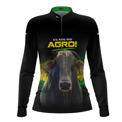 Camisa UV50 Agro Feminina Brk Eu Sou do Agro Preta Nelore