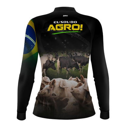 Camisa UV50 Agro Feminina Brk Eu Sou do Agro Vacas e Porcos