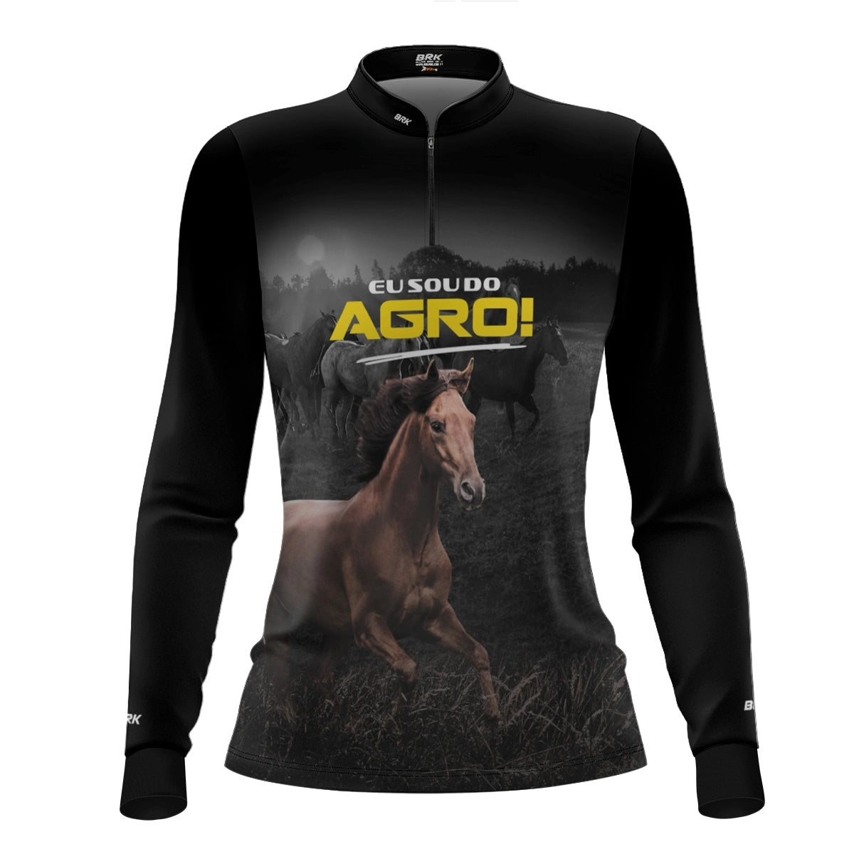 Camisa UV50 Agro Feminina Brk Eu Sou do Agro Preta Cavalos - Brk Agro