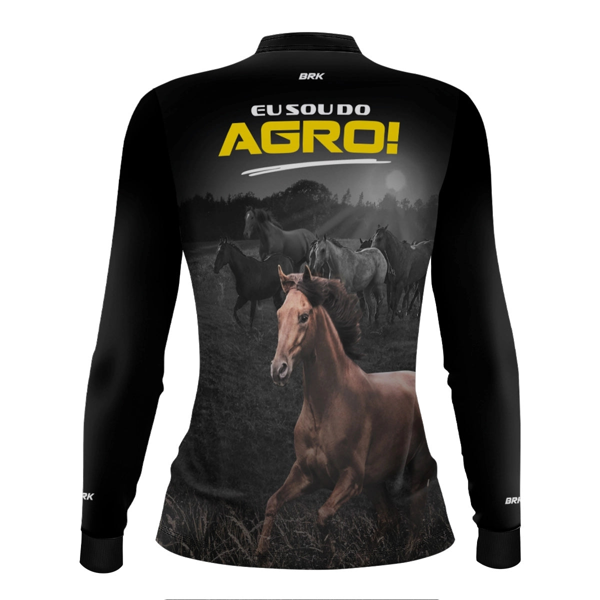 Camisa UV50 Agro Feminina Brk Eu Sou do Agro Preta Cavalos - Brk Agro