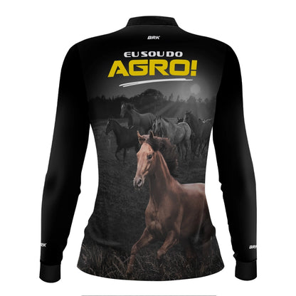 Camisa UV50 Agro Feminina Brk Eu Sou do Agro Preta Cavalos - Brk Agro