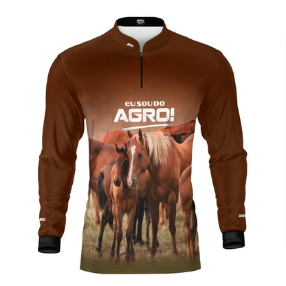 Camisa UV50 Agro Brk Eu Sou do Agro Marrom Cavalos