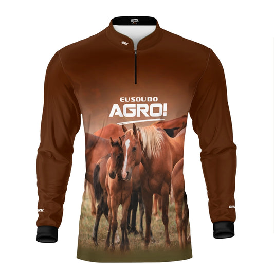 Camisa UV50 Agro Brk Eu Sou do Agro Marrom Cavalos