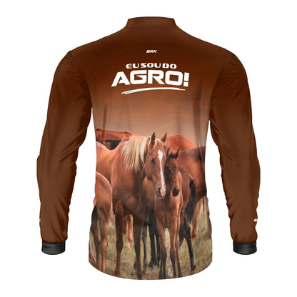 Camisa UV50 Agro Brk Eu Sou do Agro Marrom Cavalos